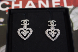 Chanel Crystal Heart CC Logo Earrings