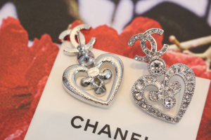 Chanel Crystal Heart CC Logo Earrings