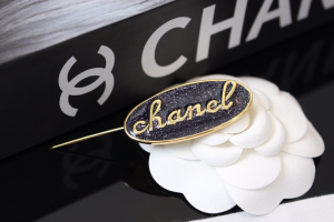 Chanel Logo Monogram Tag Black Brooch