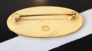 Chanel Logo Monogram Tag Black Brooch