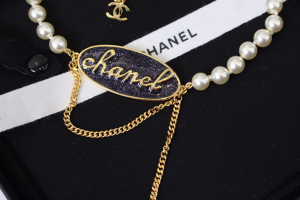Chanel Tag Pearls Choker Necklaces
