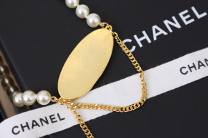 Chanel Tag Pearls Choker Necklaces