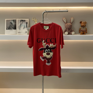 Gucci Logo Deer Red Cotton T Shirt