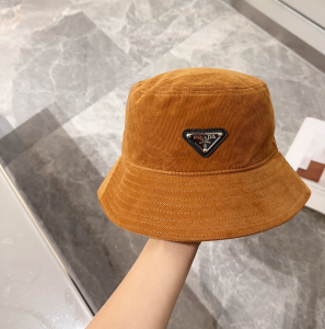 Prada Triangle Logo Brown Velvet Bucket Hat