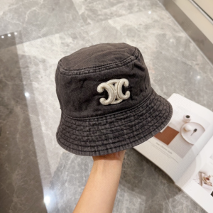 Celine Triomphe Grey Denim Canvas Bucket Hat Celine Triomphe Grey Denim Canvas Bucket Hat