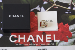 Chanel Crystal CC Logo Gold Rings