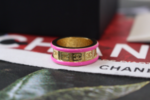 Chanel Gold Multi CC Logo Pink Rings