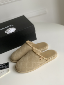 Chanel CC Chain Beige Flat Mules