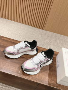 Alexander McQueen Sprint Seal Logo Low Top Runner Mesh Sneakers Pink White Silver Alexander McQueen Sprint Seal Logo Low Top Runner Mesh Sneakers Pink White Silver
