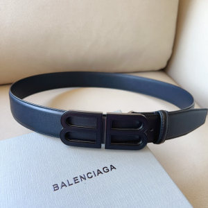 Balenciaga BB Hourglass Logo Buckle Large Black Leather Belt 34MM Balenciaga BB Hourglass Logo Buckle Large Black Leather Belt 34MM