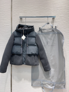 Brunello Cucinelli Two material ribbed knit puffer Down Jacket Black Brunello Cucinelli Two material ribbed knit puffer Down Jacket Black