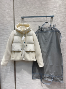 Brunello Cucinelli Two material ribbed knit puffer Down Jacket White Brunello Cucinelli Two material ribbed knit puffer Down Jacket White