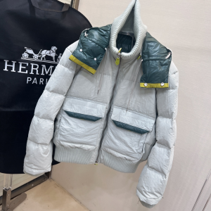 Hermes Brouillard Quilted Technical Fabric Nylon RIB Trim Hooded Jacket Hermes Brouillard Quilted Technical Fabric Nylon RIB Trim Hooded Jacket