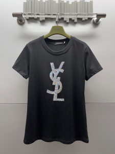 Saint Laurent YSL Rhinestone Black Cotton T Shirt Saint Laurent YSL Rhinestone Black Cotton T Shirt