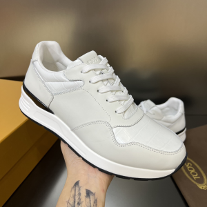 Tods White Leather Lace Up Sneakers