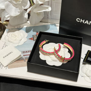 Chanel Pink CC Crystal Stud Earrings