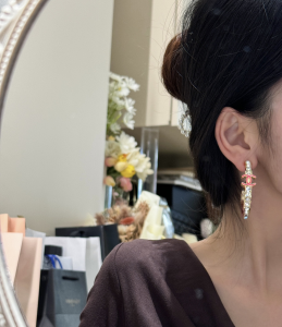 Chanel Pink CC Crystal Stud Earrings