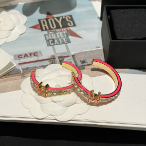 Chanel Pink CC Crystal Stud Earrings