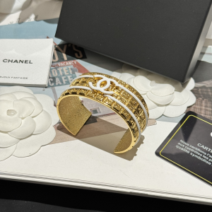 Chanel White CC Gold Cuff Bracelets