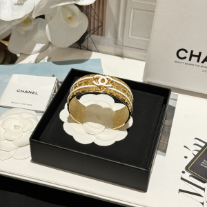 Chanel White CC Gold Cuff Bracelets