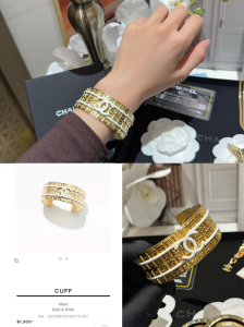 Chanel White CC Gold Cuff Bracelets