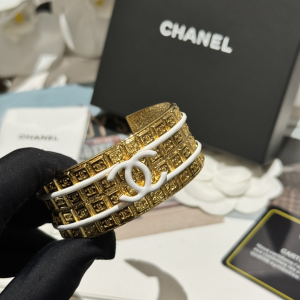 Chanel White CC Gold Cuff Bracelets