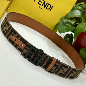 Fendi FF Logo Buckle Brown FF Jacquard and Leather Belt 38MM Fendi FF Logo Buckle Brown FF Jacquard and Leather Belt 38MM