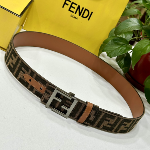 Fendi FF Logo Buckle Brown FF Jacquard and Leather Belt 38MM Fendi FF Logo Buckle Brown FF Jacquard and Leather Belt 38MM