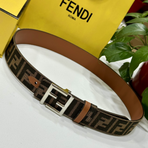 Fendi FF Logo Buckle Brown FF Jacquard and Leather Belt 38MM Fendi FF Logo Buckle Brown FF Jacquard and Leather Belt 38MM