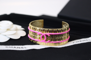 Chanel Pink CC Gold Cuff Bracelets