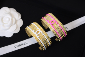 Chanel Pink CC Gold Cuff Bracelets