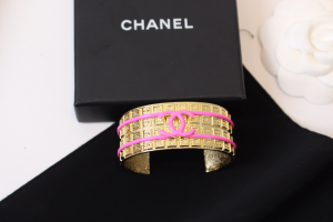 Chanel Pink CC Gold Cuff Bracelets