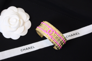 Chanel Pink CC Gold Cuff Bracelets