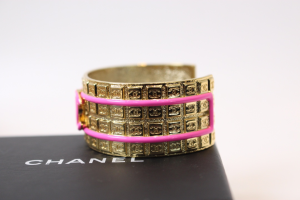 Chanel Pink CC Gold Cuff Bracelets