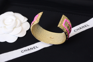 Chanel Pink CC Gold Cuff Bracelets