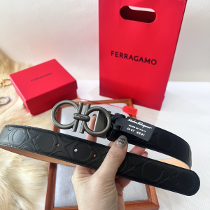 Ferragamo Gancini Black Leather Belt 35MM