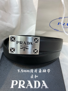 Prada Logo Buckle Black leather Belt 34MM
