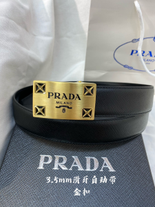Prada Logo Buckle Black leather Belt 34MM