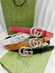Gucci Crystal GG Buckle Leather Belt 30MM