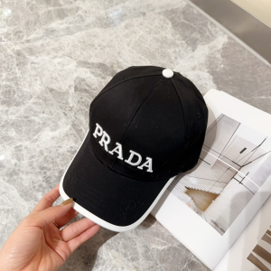 Prada Logo Black Cotton Baseball Cap Hat