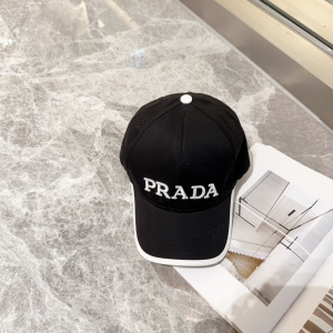 Prada Logo Black Cotton Baseball Cap Hat