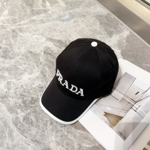 Prada Logo Black Cotton Baseball Cap Hat