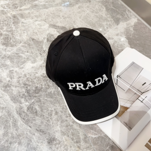 Prada Logo Black Cotton Baseball Cap Hat