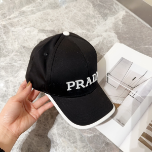 Prada Logo Black Cotton Baseball Cap Hat