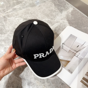 Prada Logo Black Cotton Baseball Cap Hat
