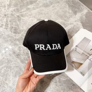 Prada Logo Black Cotton Baseball Cap Hat