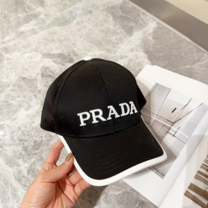 Prada Logo Black Cotton Baseball Cap Hat