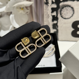 Balenciaga Crystal BB Gold Earrings