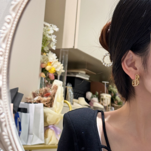 Balenciaga Crystal BB Gold Earrings