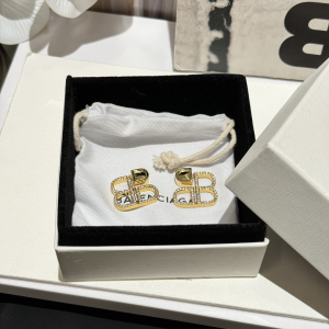 Balenciaga Crystal BB Gold Earrings
